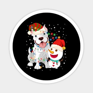 Funny Pitbull Dog Snowman wearing a santa hat Light Tree Christmas Magnet